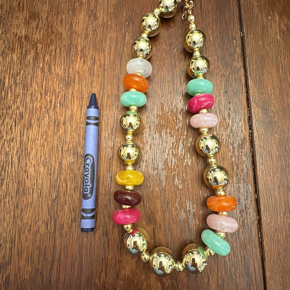 Treasure jewels chunky Colorful Beaded Necklace with Gold Accents